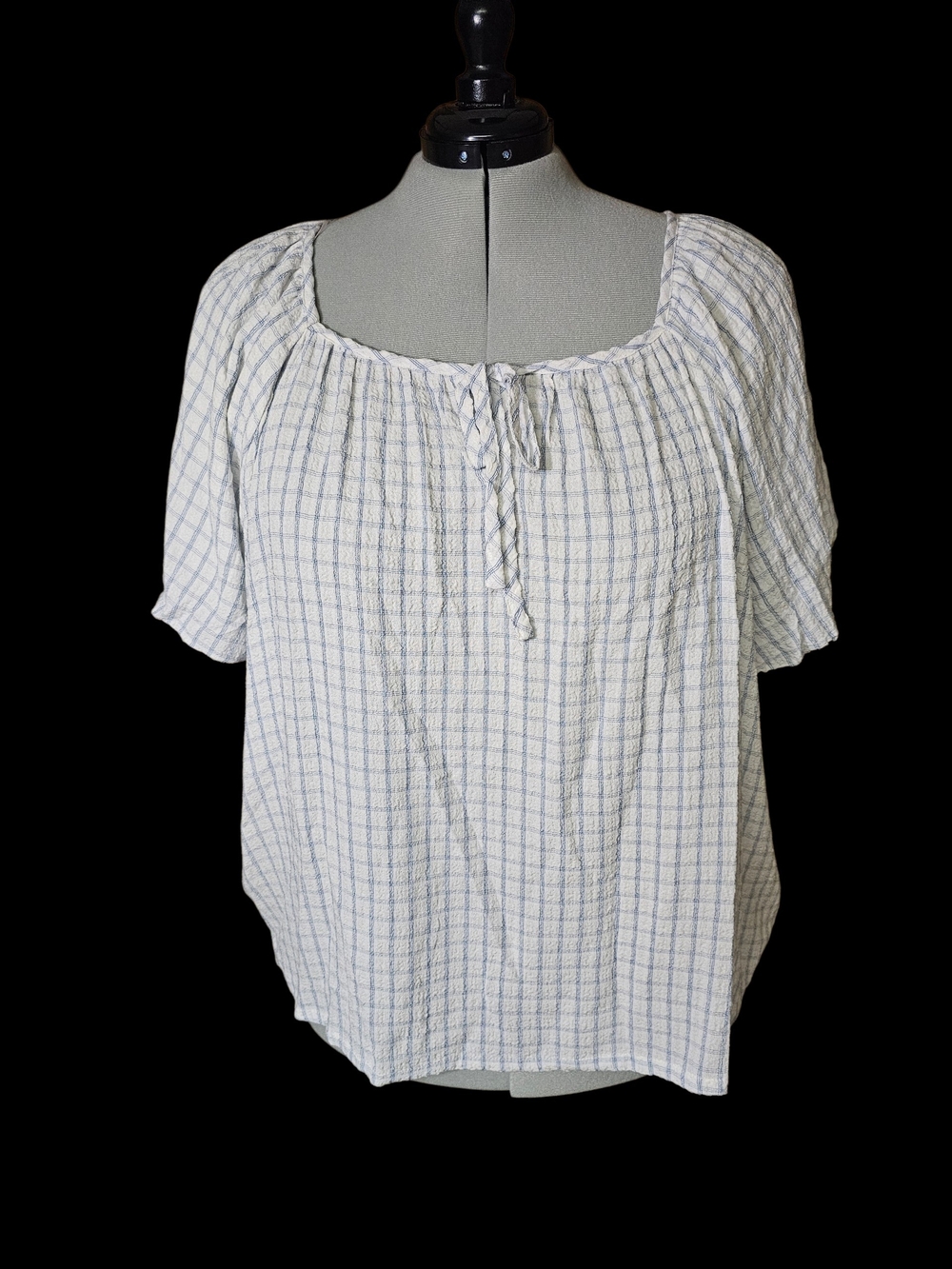 Jane and Delancey Light Blue & White Plaid Peasant Blouse